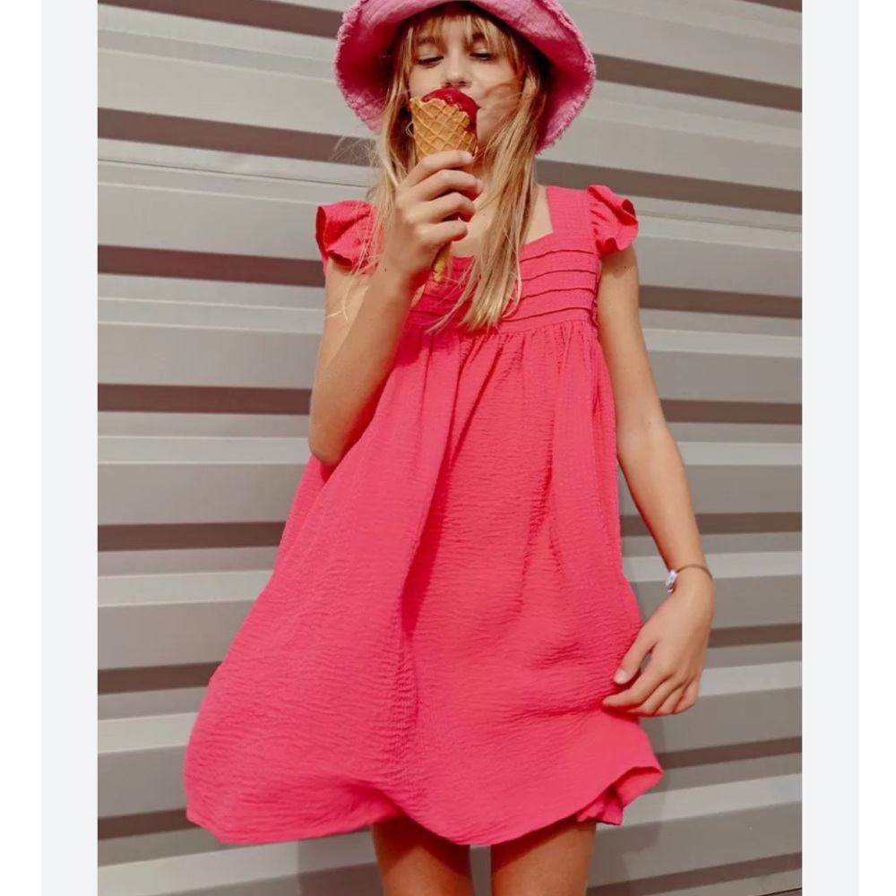 MOLLY BRACKEN Girls Pink Fuchsia Square Neck Dress